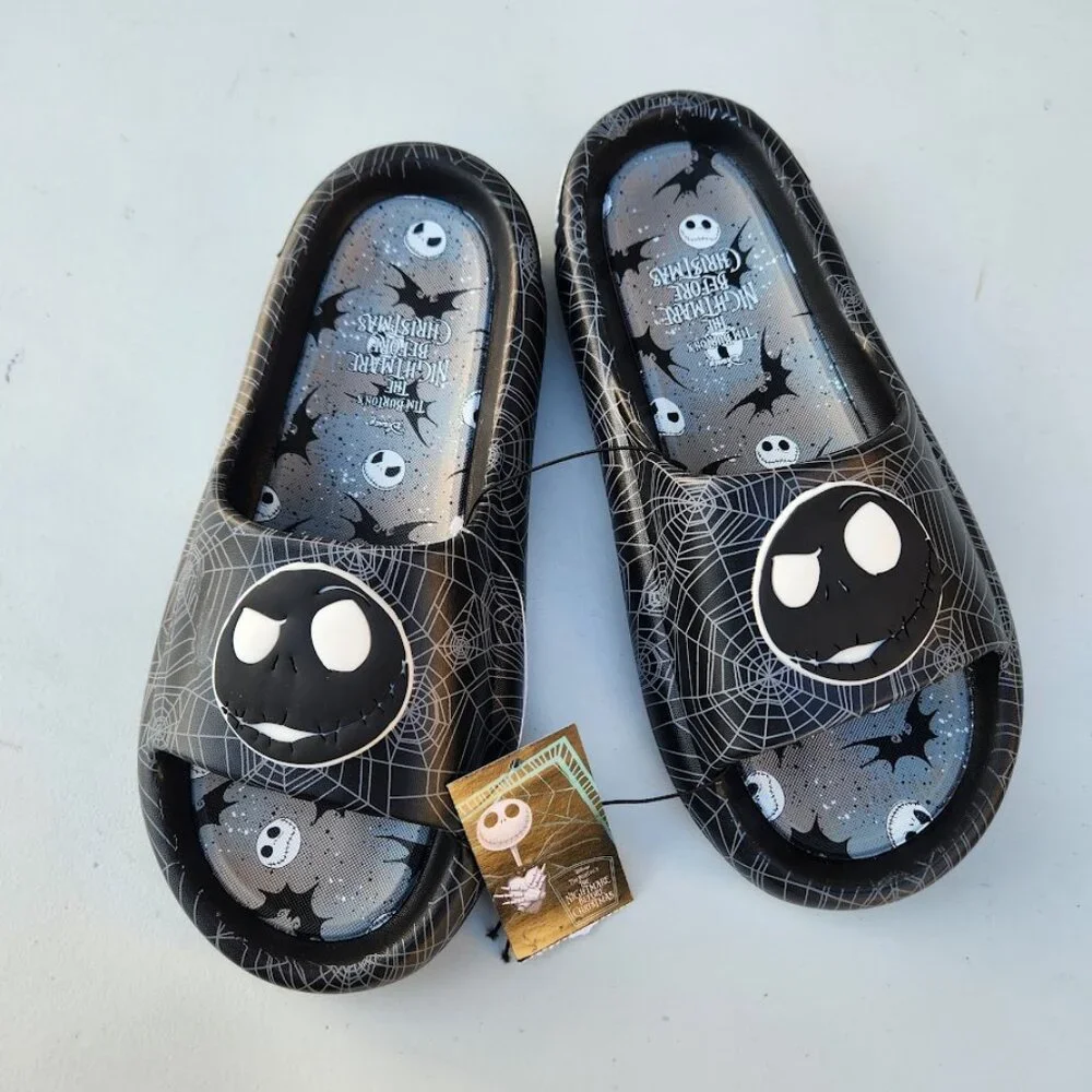 NEW Nightmare Before Christmas Men's Size 10 Sandals Slides Slippers Black White